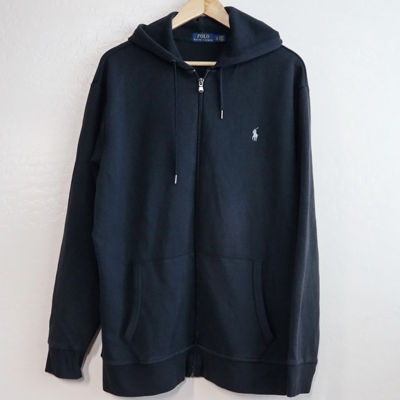 Polo Ralph Lauren Men's LT Black Full Zip Hoodie Sweatshirt Gray Pony Classic - Picture 1 of 12